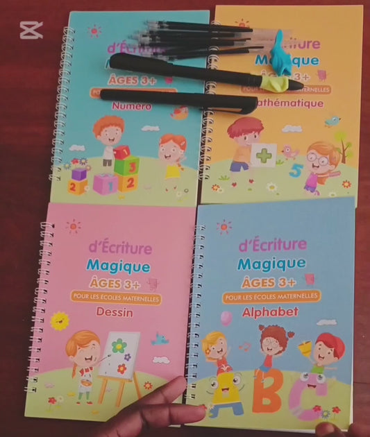 Pack 4 cahiers d'écriture à encre effacable, pour enfants