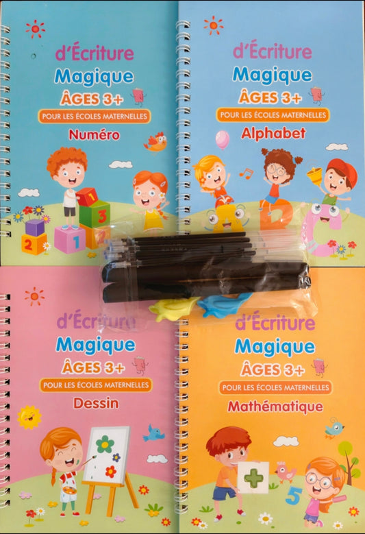 Pack 4 cahiers d'écriture à encre effacable, pour enfants